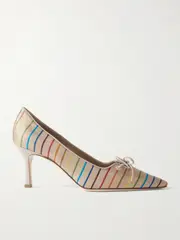 [Manolo Blahnik] Manolo Blahnik - Zaman 70 Striped Satin-twill Pumps - Multi - IT40 IT 40 Multi