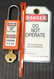 Master Lock Keyed Different Orange Lockout Padlock Kit with Tag & Zip Tie