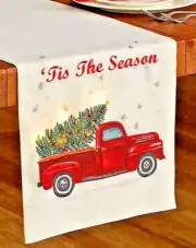 Red Farm Truck Table Runner 72x14 Light Up Cabin Lodge Tis The Season