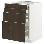 METOD / MAXIMERA bc w pull-out work surface/3drw, white/Sinarp brown, 60x60x80 cm