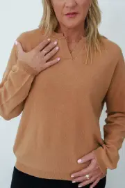 MerinoSnug Alpaca/Wool Split Neck Knit Sweater – Alpaca/Wool Blend Pullover Effortless Elegance and Cozy Comfort, Camel / XL