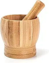 Pestle and Mortar Set Wood Mortar and Pestle Set Garlic Press Ginger Crusher Spices Grinding Set Garlic Mincer Herb Spice Masher Grinder Chopper Kitchen Tool (Bamboo) Mortar and Pestle(Medium)