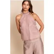 Mauve Chiffon High Neck Sleeveless Cami Top, Mauve
