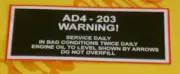 DECAL - SERVICE DAILY - AD4-203 WARNING. COMPATIBLE WITH: MASSEY FERGUSON: 165