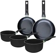 Fackelmann 9430650 Set of 2 Frying Pans 20 and 24 cm, 3 Pots 16, 18 and 20 cm, Non-Stick Coating, PFAS-Free, All Hob Types, Induction, Oven, Aluminium, Black, Green, 16, 18 and 20 cm