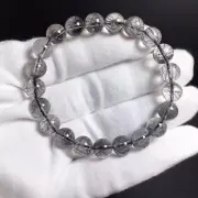 9.2mm Natural bar Black Hair Rutilated Crystal Round Beads Sphere Bracelet
