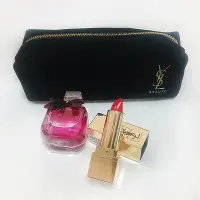 在飛比找Yahoo!奇摩拍賣優惠-聖羅蘭~唇膏香水體驗禮盒3件組【絲絨化妝包+奢華緞面唇膏1.
