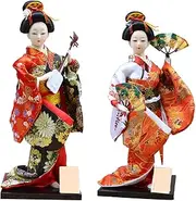 Set 2 Pieces Traditional Japanese Dolls Geisha Girl Geiko Kimono Ancient Doll Home Collection Art Decoration,A1,12 inch/4161 (Color : C19, Size : 12 inch)