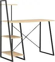 Desk with Shelving Unit Black and Oak Finish - Computer, Office, Home Table, Adjustable Steel Desks for Workstation, Study - 102x50x117cm