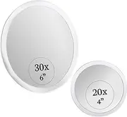MIRRORVANA Super Zoom 30X & 20X Magnifying Mirror Set for Makeup - Ultra Precise, Strong Suction, Stick On Bathroom and Hollywood Mirrors, 4-Inch (20 X) & 6-Inch (30 X)