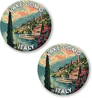 [No Thorns Media] Lake Como Italy 2 Pack Pinback Buttons 2.25" Fun Pins for Clothes, Backpacks, Hats, and Jackets - Cartoon, Retro, and Punk Style Lapel Badges, Slogans, and Party Pins ID45000, Metal, no gemstone
