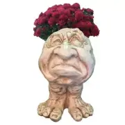HOMESTYLES Planter 13"x9"x9.5"Antique White Grumpy Muggly Face Statue Decorative