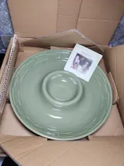 Longaberger Pottery Sage Woven Traditions Chip & Dip Bowl New in Box