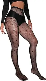 [Aesphelia] Polka Dot Fishnet Tights, Womens Hollow Out Stockings, Mesh Pattern Leggings for Dresses Ultra Soft Fish Net Pantyhose Black, Black, One Size