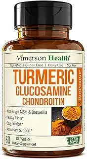 Vimerson Health Turmeric Curcumin with Glucosamine, Chondroitin, Ginger, MSM, Boswellia and Bioperine. Joint Support Supplement for Occasional Inflammation and Joint Discomfort Relief - 60 Capsules
