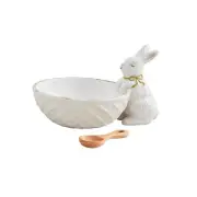 Bunny Candy Dish Set Serving & Salad, bowl 4" x 5" | spoon 3 1/2", White