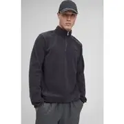 Mens Charcoal Regular Fit Embroidered Polar Fleece Quarter Zip Sweatshirt