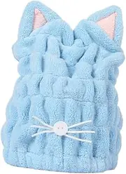 Beatifufu Fast Drying Hair Cap Cat Ears Ultra Absorbent Towel Wrap Thick Velvet for Quick Dry Hair