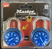 Master Lock Combination 3730T 2 Locks 1 Combo Blue Color Anti Shim NEW