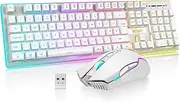 RedThunder K10 Wireless Gaming Keyboard and Mouse Combo, LED Backlit Rechargeable 3800mAh Battery, UK Layout Mechanical Feel Keyboard + 7D 3200DPI Mice for PC Gamer (White)