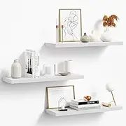 Oridom Floating Shelves for Wall White Wood Wall Shelves Set of 3 24 Inch Wall Hanging Floating Shelves for Kitchen Living Room Bedroom Bathroom Storage Bookshelf Wall Home Decor Frame Display