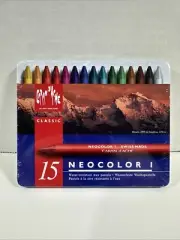 Caran D'ache Neocolor I Water-Resistant Wax Pastels 15 Colors Tin NEW Sealed