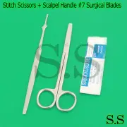 SUTURE STITCH SCISSORS 4.5"+SCALPEL HANDLE #7+5 SURGICAL BLADES #15