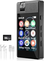 128G MP3 Player Bluetooth 5.3 with Camera, Lossless Sound IPS 2.5 Inch Full Colour Touchscreen Sports MP4 Player, with Speaker, OTG, E-Book, Recordings, Stopwatch, Alarm Clock, Calculator, Games,