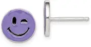 [JewelryWeb] 925 Sterling Silver Purple Enamel Winking Smiley Face Teen Post Earrings 10x10mm Wide