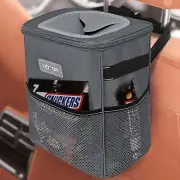 Car Trash Can with Lid, Leak-Proof, Storage Pockets, 2 Gallon Organizer – Grey