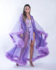 Burlesque Roma Hollywood Glam Luxury Robe Lavender Purple