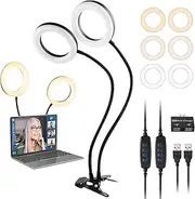 Dual Ring Light for Laptop, Computer, UPXDUMI 6 inch Desk Circle Light with Flexible Arm for Video Conferencing, Zoom Meetings, Streaming, Webcam Lighting, Video Recording, Photography, Makeup