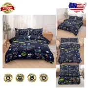 Dark Blue Retro Dinosaur Comforter Set - Includes 1 Comforter, 2 Pillowcases