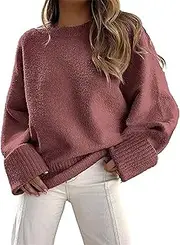 [Letuwj] Round Neck Sweater Loose Pullover Knit Sweater Women
