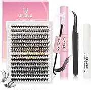 UILULU DIY Lash Extension Kit 280pcs Individual Lashes Clusters D Curl Lash Clusters, Lash Kit with Lash Bond and Seal, Remover, Lash Tweezers (30D+40D-0.07D-9-16MM Kit)