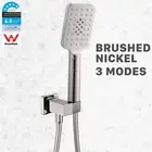 Brushed Nickel Square 3-Mode Hand Held Shower Head Set Swivel Holder Connector