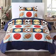 [MarCielo] 2 Piece Kids Bedspread Quilts Set Throw Blanket for Teens Boys Bed Printed Bedding Coverlet, Twin Size, Blue Basketball Football Sports, American Football (Twin)