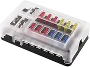 Daseeme Universal 12 Ways Fuse Block Car Fuse Holder with Electrode Vehicle Fuse Box Auto Fuse Connector Box with LED Light