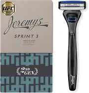 Jeremy's Razors for Men: Sprint 3 Blade Razor - Stainless Blades, Lubricating Strip, Precision Trimmer - Men's Shaving Essentials Kit, Travel Shaver Face Body Head Shavers (1 Razor 1 Cartridge)