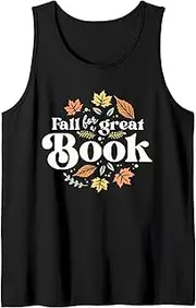 [Generic] Fall for A Great Book Reading Librarian Cozy Autumn Teacher Tank Top T-Shirt for Men Crew Neck Tee Shirt