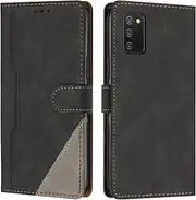 Case for Samsung Galaxy A02S/F02S/M02S, Business Splicing Leather Magnetic Credit Card Holder Kickstand Wallet Cover Case for Samsung Galaxy A02S/F02S/M02S-Black