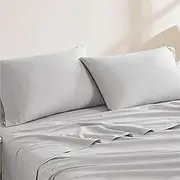 Linen Closet Luxury Cotton 144 Thread Count Organic Cotton Standard Pillowcases, Set of 2, Light Grey