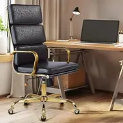 Furb Eames Office Chair with Adjustable Tilt Function, Lumbar Support Office Desk Chair, Adjustable Height Swivel Chair with Gold Armrests and Legs for Home （Dark Gray）