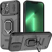 Lumobrilla for iPhone 13 Pro Case with Sliding Camera Cover and 360° Rotate Ring Kickstand Heavy Duty Protective Shockproof Cover Protective Phone Case for iPhone 13 Pro,Black