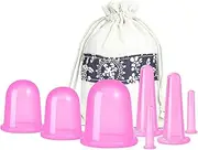 Cupping Therapy Sets 7Pcs Silicone Anti Cellulite Cup Vacuum Suction Massage Cups Facial Cupping Sets Body and Face Massager for Adults Home Use (Pink)