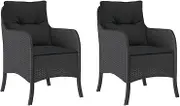 vidaXL Black Poly Rattan Garden Armchairs with Cushions - Weather-Resistant Outdoor Dining Chairs, Comfortable Foam Padding, Steel Frame, Easy Clean Covers