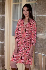 Leaf Print Dress With Belt--ELL-1414718