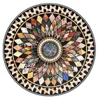 Dining Table Top Inlaid with Multicolor Gemstone Round Marble Outdoor Table