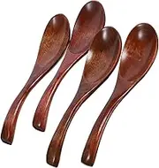 DINHEAROM 4pcs Wooden Ladle Ergonomic Soup Spoons for Stirring Mixing and Serving Kitchen Utensils for Soup Milk Powder and Desserts
