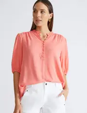 Katies Short Sleeve 3/4 Button Up Top